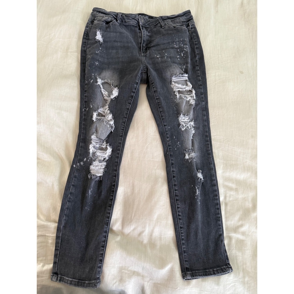 Judy Blue Distressed Boyfriend Jeans Paint Splatter Black Gray Size 13/31